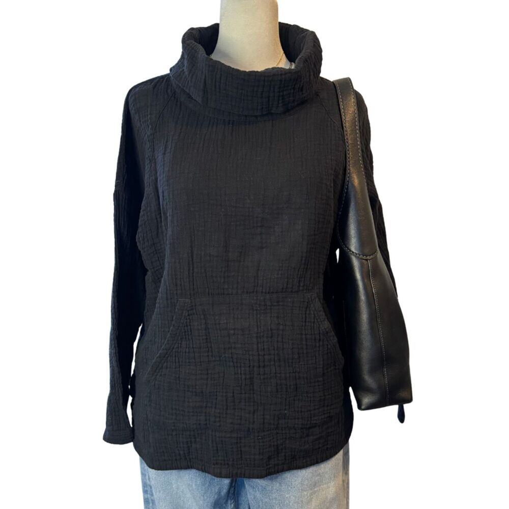 Lilla P Black Cotton Gauze Cowl Neck Tunic Top Size Medium